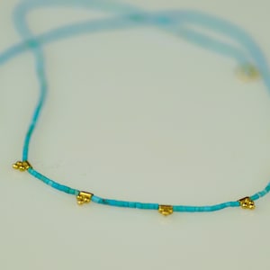 Turquoise and 18k Gold Beads Necklace Dainty Turquoise Beaded Necklace with 18K Solid Gold Minimalist Handmade Jewelry for Woman
