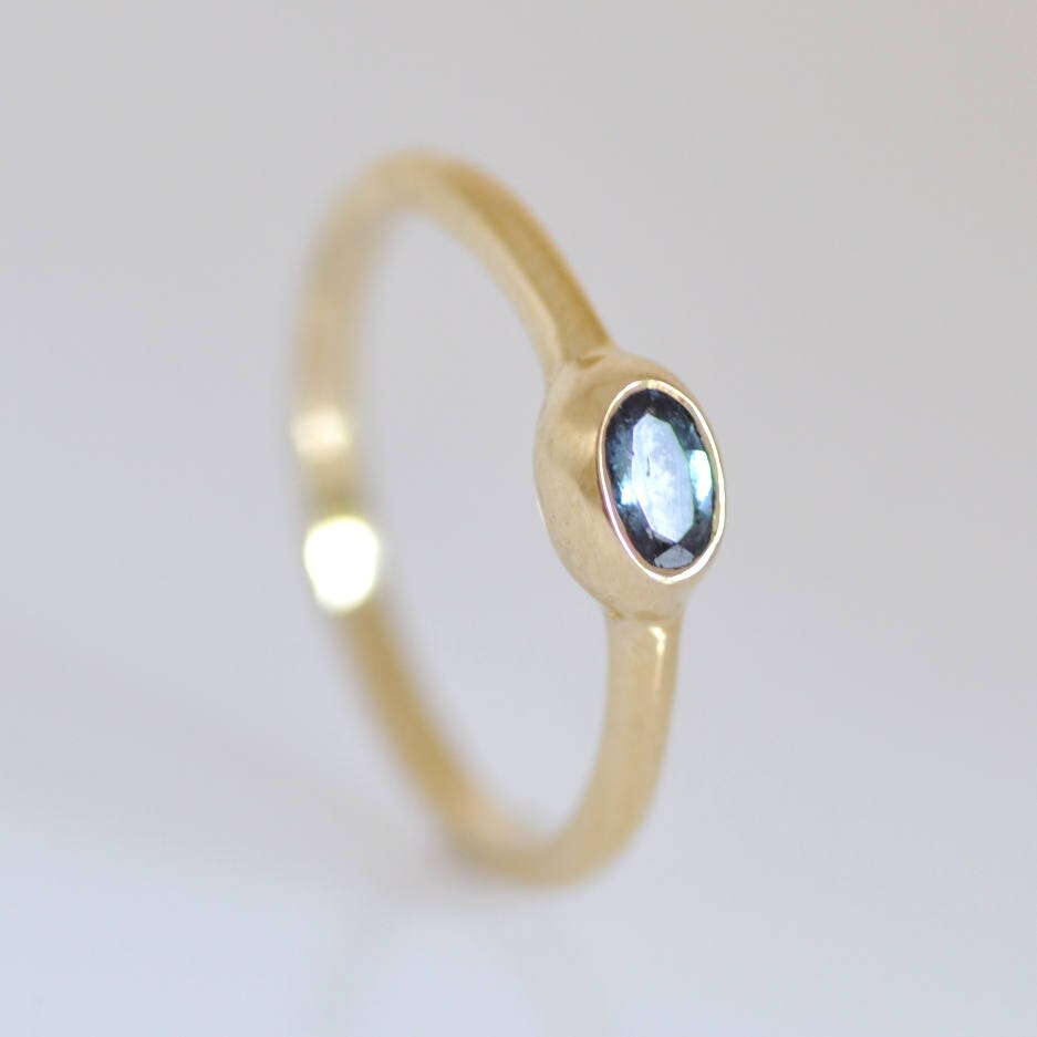 Aquamarine Crown Stacker Ring Gold main image 1
