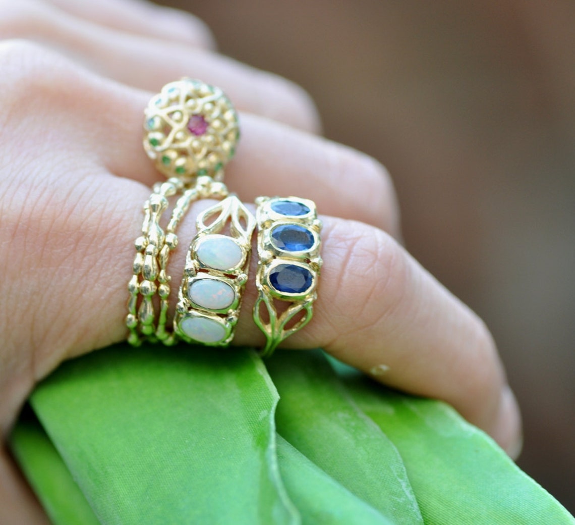 Opal Wedding Ring Unique Wedding Ring Gold and Gemstone Etsy