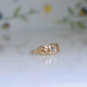 14k Gold Ring, Diamant Gold Ring, Unique Engagement, Solid Gold Ring, Woman Gold Ring Gift, Gold Engraved Ring, Floral Ring With Diamant
