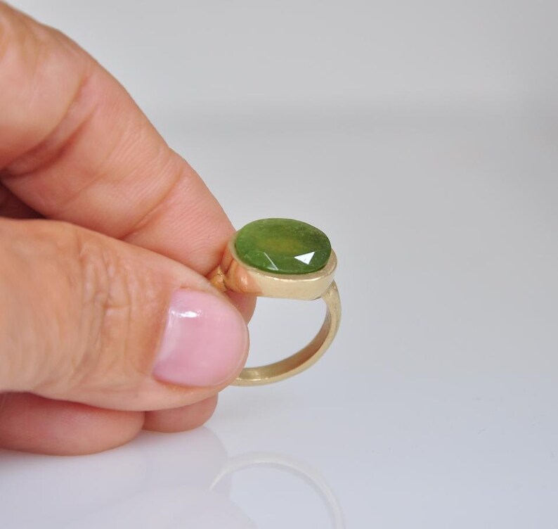 18k Gold Statement Ring Green Large Stone Gemstone Solid Etsy Israel