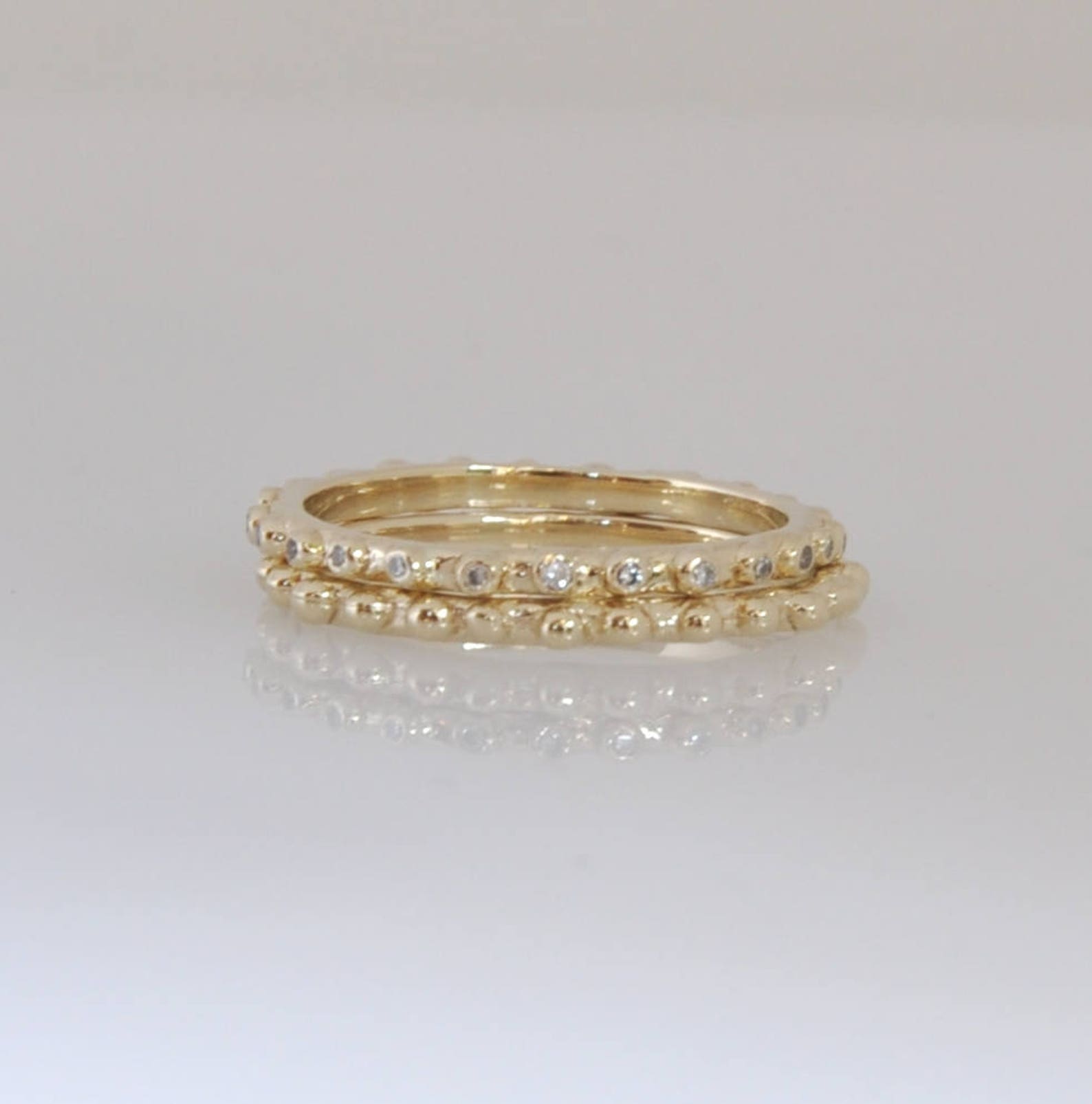 Stacking Diamond Rings,set of Thin 14k Gold Rings, Natural Ball Ring ...