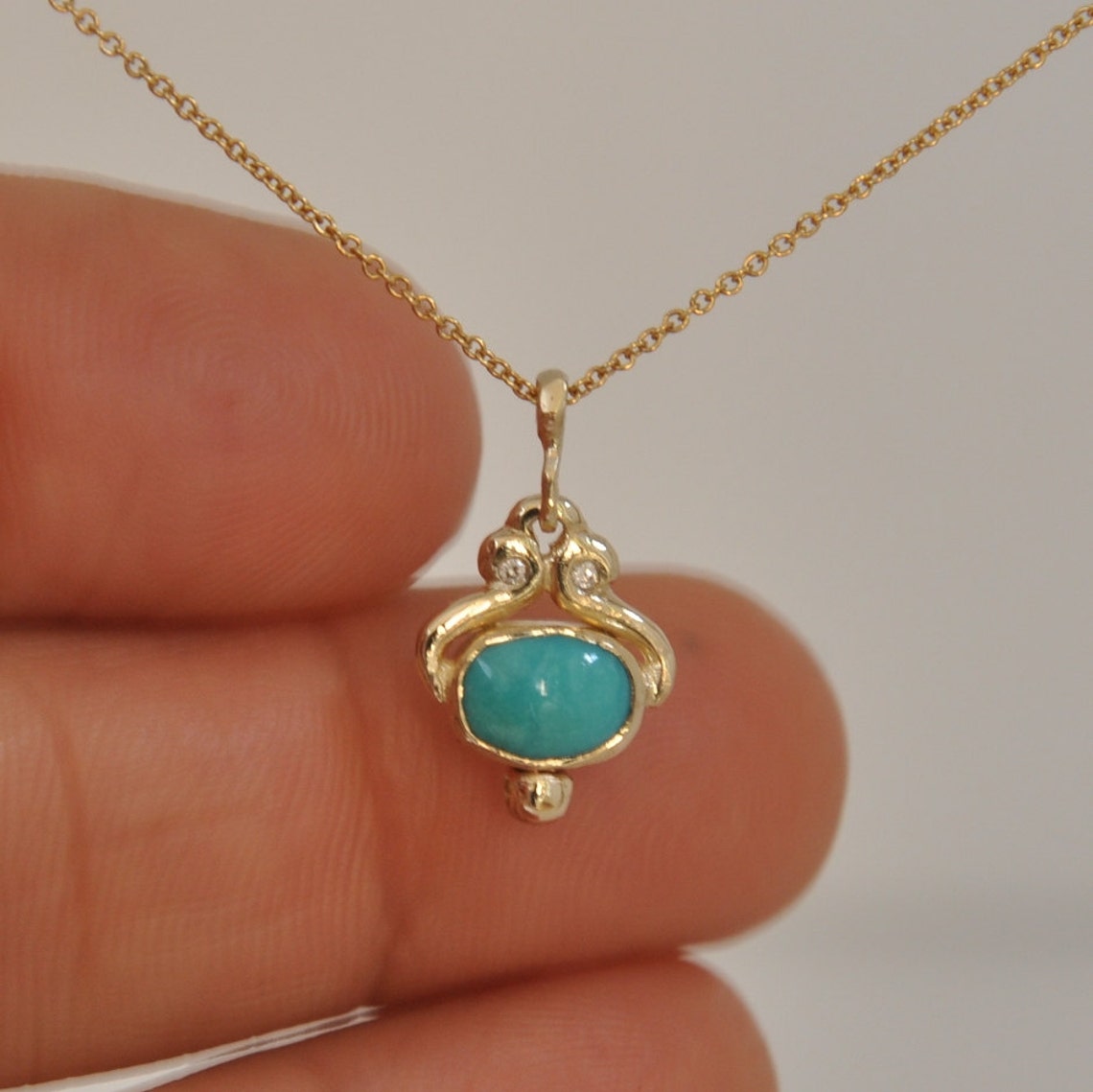 Solid Gold Necklace Turquoise Pendant Dainty Necklace Etsy