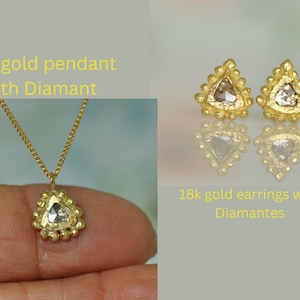 18k Gold Set, Antique Style Set, Diamant Gold Necklace and Earring, 18k Gold Stud Earring, Gold Earrings and Necklace For Woman, Jewelry set