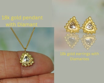 18k Gold Set, Antique Style Set, Diamant Gold Necklace and Earring, 18k Gold Stud Earring, Gold Earrings and Necklace For Woman, Jewelry set