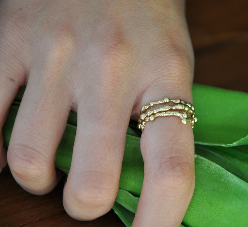 Thin Unique Gold Rings 14K Gold Set of Rings Three Gold Etsy