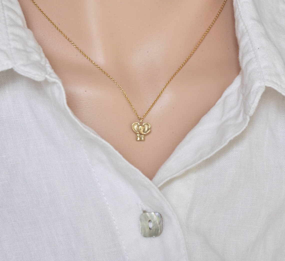 Solid Gold Elephant Pendant 14K Solid Gold Necklace Etsy