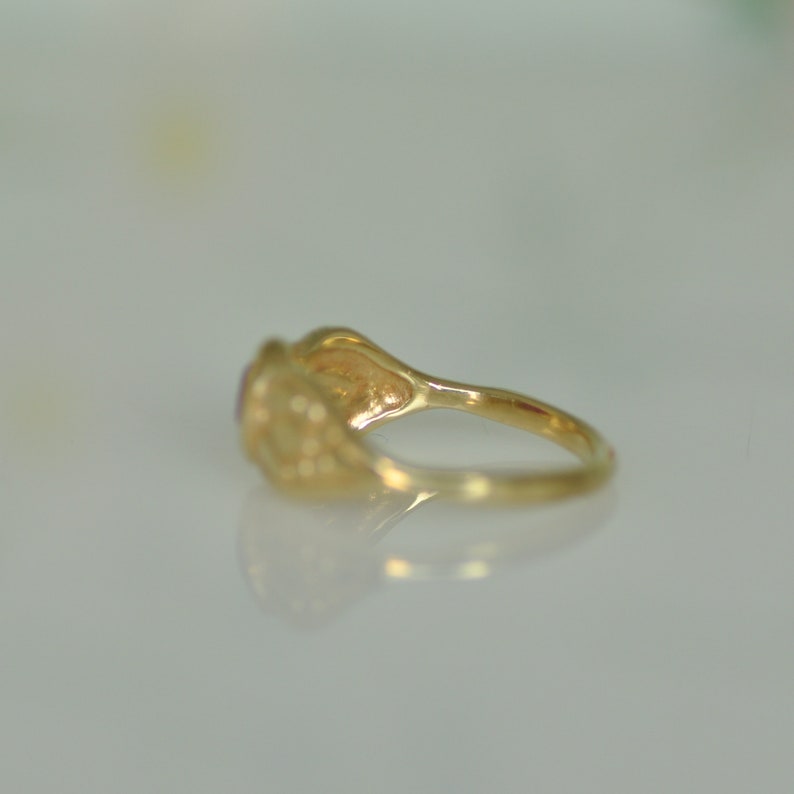 Gold Ruby Ring, Red Ruby Ring, Ruby Engagement Ring, 14k Gold Ring Gift for Women, Round 5 m"m Ruby Ring, Solid Gold Gold Engraved Leaf Ring