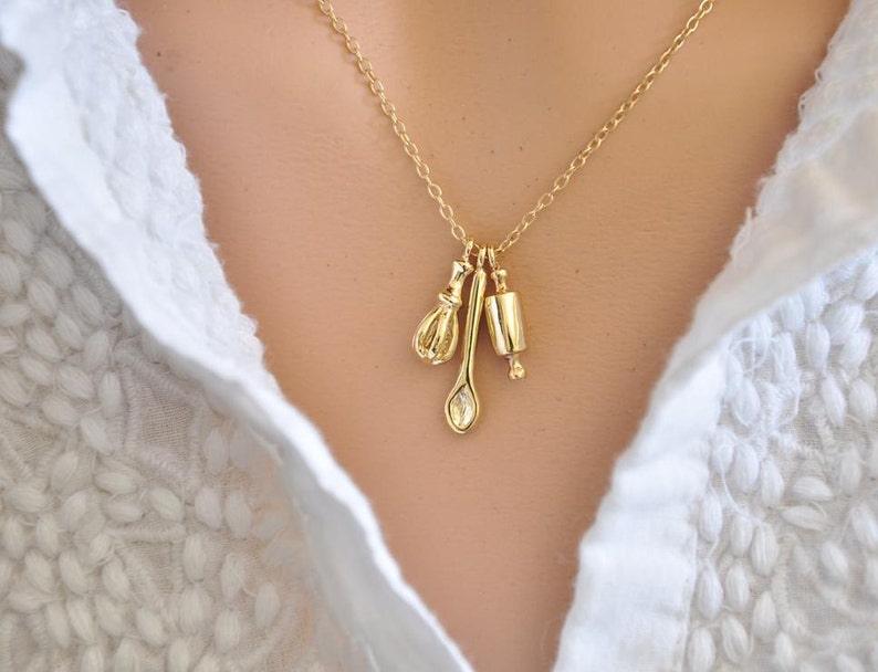 Minimalist Gold Jewelry , Gold Necklace , 14K Gold Pendant , Solid Gold Pendant , Gold Baker Necklace , Miniature Baker Pendants image 1