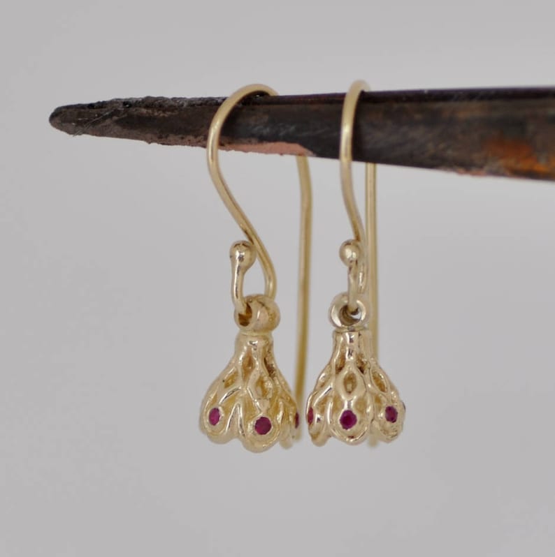 Gold Chandelier Earring 14k Gold Tiny Earring Gold Ruby Etsy