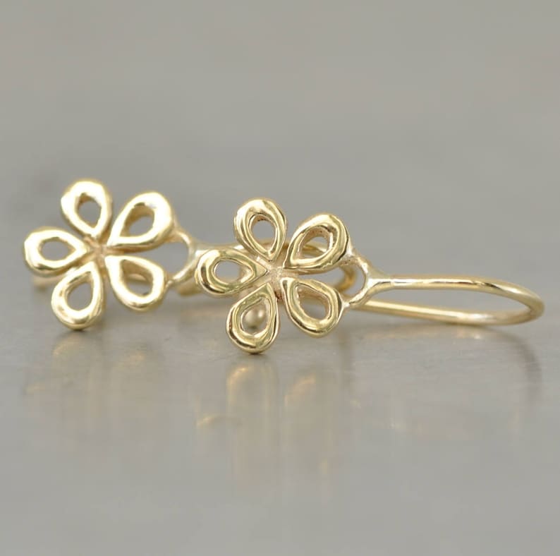 14k Gold Earrings Dangle Solid Gold Earrings Gold Earrings Etsy