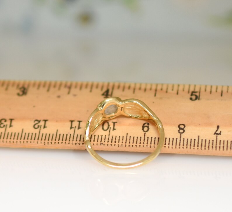 14k Gold Ring, Diamant Gold Ring, Unique Engagement, Solid Gold Ring, Woman Gold Ring Gift, Gold Engraved Ring, Floral Ring With Diamant