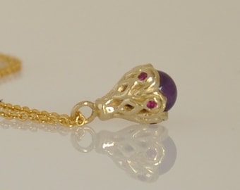 Colgante pequeño de rubí, collar delicado de oro, collar pequeño de oro de 14k, collar diminuto, regalo de collar de oro para mujer, colgante de oro y piedras preciosas