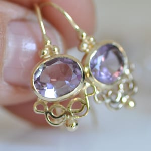 Amethyst Gold Earring, 14k Solid Gold Dangle Earrings , Gold Drop Earrings, February Birthstone, Jewelry Love Present, Gift For Woman