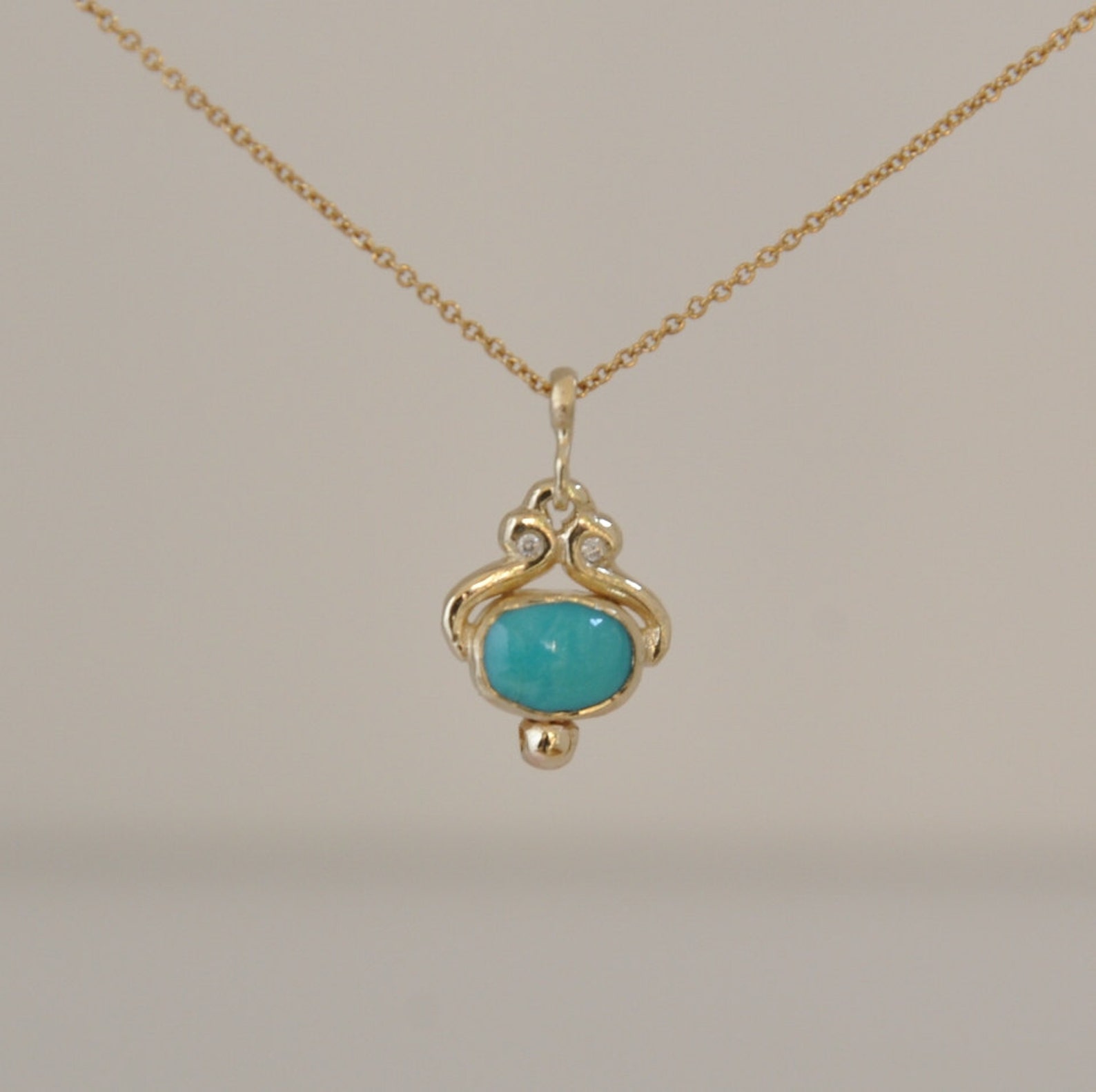 Solid Gold Necklace Turquoise Pendant Dainty Necklace Etsy
