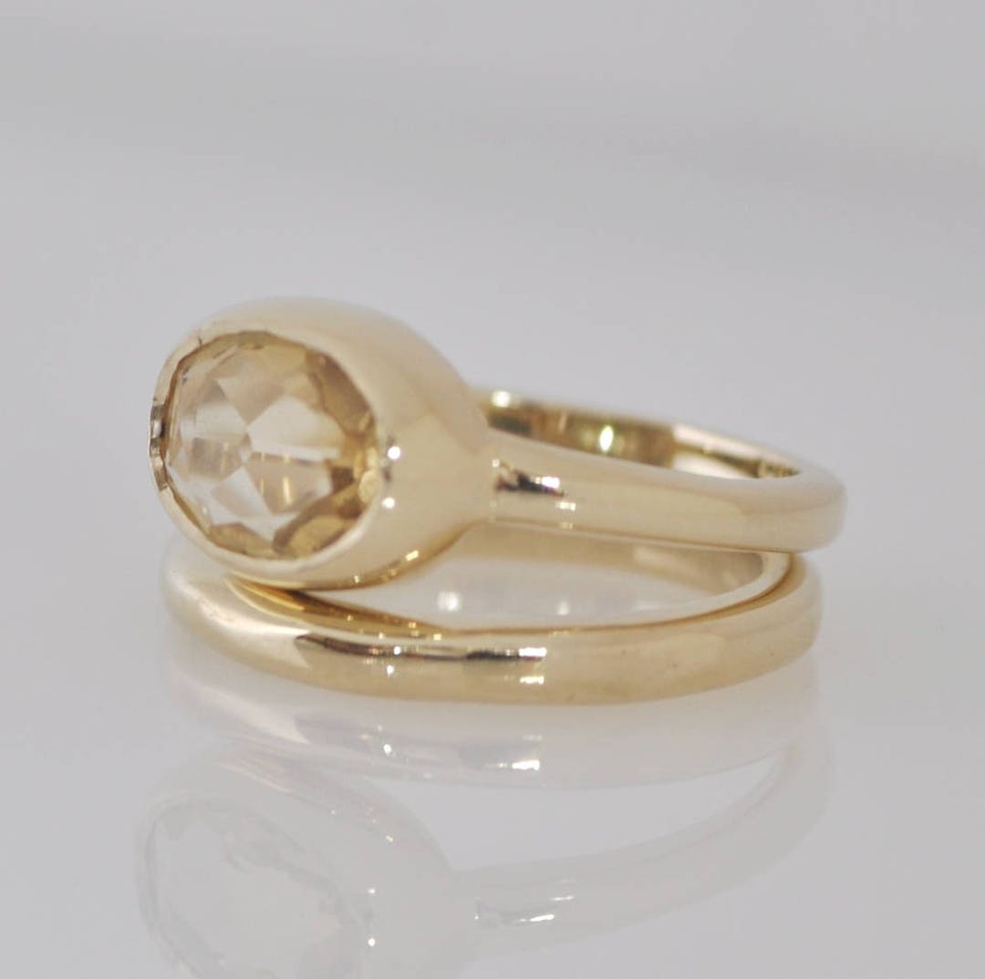 Gold Engagement Ring, Solid Gold Set of Rings, Engagement Gemstone Ring
