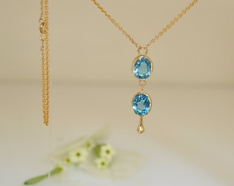 Topaz Necklace , Blue Topaz Pendant , London Topaz Pendant , December Birthstone Necklace , December Birthstone, Gold And Topaz Pendant