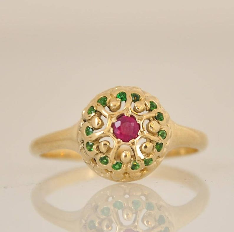 14k Gold Set for Anniversary, Ruby Set for Women, Ring and Necklace ...