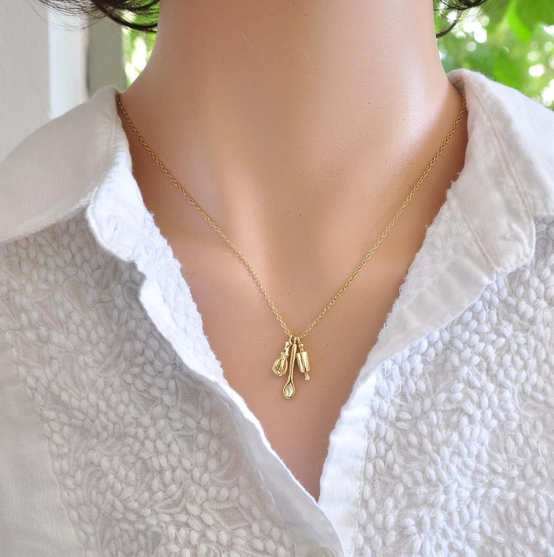 Minimalist Gold Jewelry , Gold Necklace , 14K Gold Pendant , Solid Gold Pendant , Gold Baker Necklace , Miniature Baker Pendants image 5