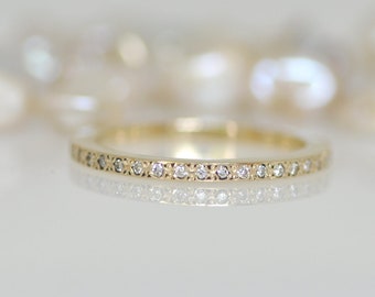 14k Gold Thin Diamond Ring,Diamond Engagement Ring, Pave Full Diamond Eternity Band, Diamond Wedding Band,Diamonds All Around Stacking Ring