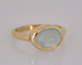 Aquamarine Solid Gold Ring, 14k Gold Ring For Woman, Light Blue  Oval Aquamarine Ring, Gold Statement Ring, Solid Gold , Fine Jewelry Ring