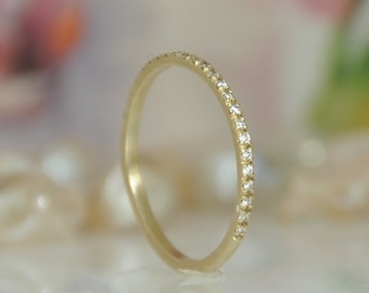 University Ring Gift, Half Eternity Diamonds Ring, 14k Yellow Gold Ring, Thin Solid Gold Ring, Stacking Ring, Dainty Diamond Engagement Ring