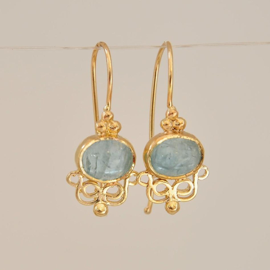 Aquamarine 14k Gold Earrings, Gold Dangle Earring for Woman, 14k Solid