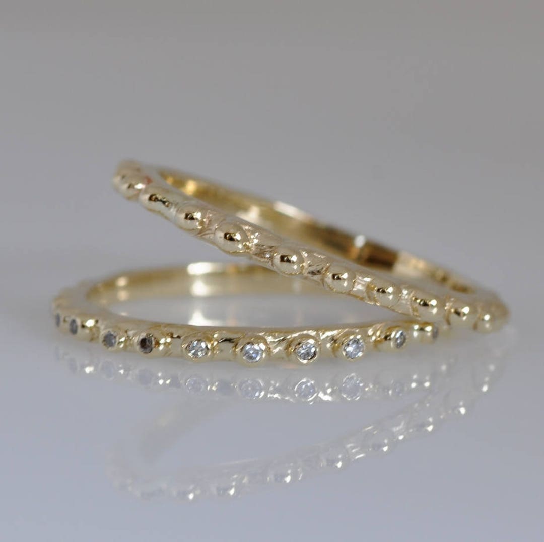 Stacking Diamond Rings,set of Thin 14k Gold Rings, Natural Ball Ring ...