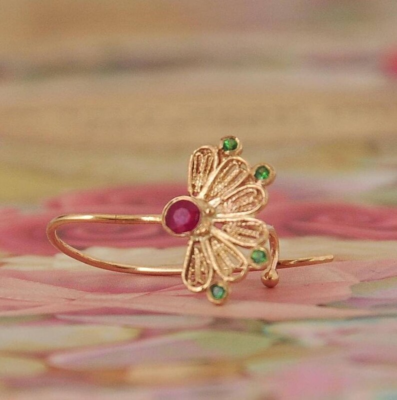 Indian Style Earrings 14k Gold Fine Earrings Red Ruby Etsy