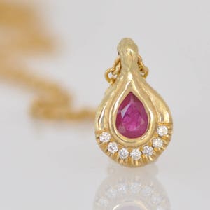 18k Gold Pendant,  Ruby and Diamonds , Solid Gold Necklace, Ruby and Gold Pendant, Diamond Pendant