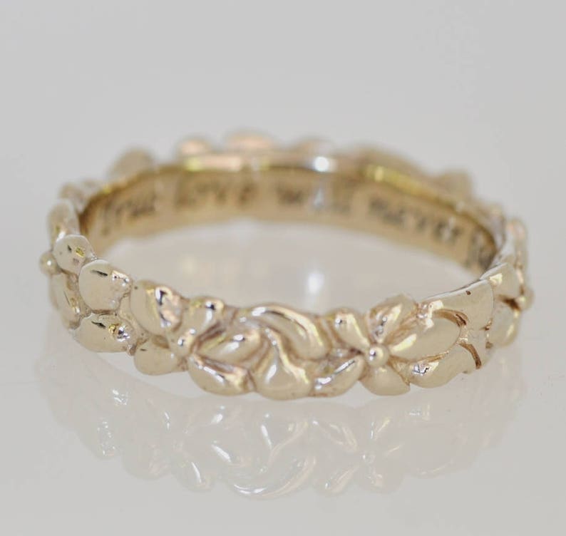 White Gold Wedding Band 14k Gold Flower Wedding Ring Etsy