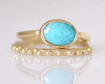 Set of Gold Rings, Turquoise Ring , 14k gold Ball Ring , Solid Gold Ring , Fine Jewelry Ring , Stacking Ring  , Unique Handmade Gold Ring