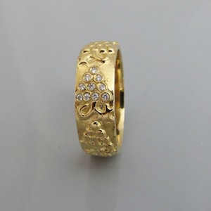 Gold Diamond Engagement Ring, 14k Gold Ring, Grapes Engraved Ring, Valentines Love Gift, Diamond Band, Bridle Band, Woman Jewelry Gift