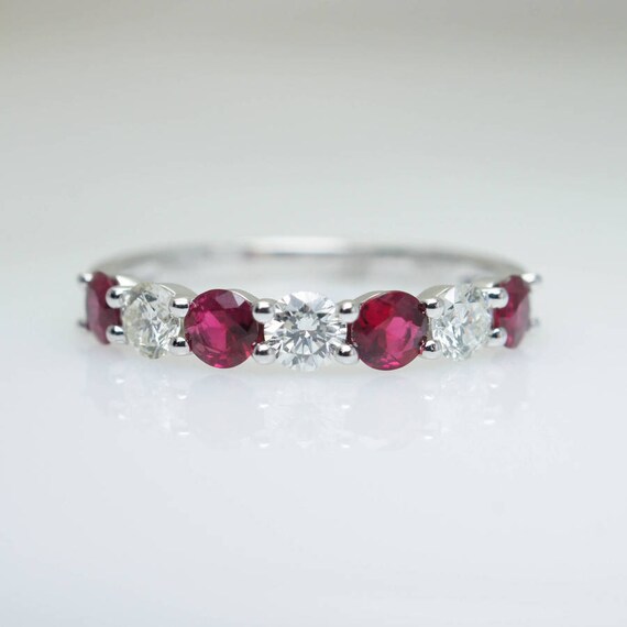 Items similar to Diamond & Ruby Anniversary Band in 14k White Gold