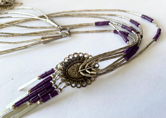 Native American Liguid Silver Multi Strand Purple… - image 5