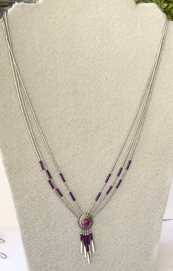 Native American Liguid Silver Multi Strand Purple… - image 2