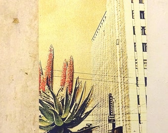 collage, poster, illustration, art print, vintage poster, architecture, retro sci fi, plants "urban nature"