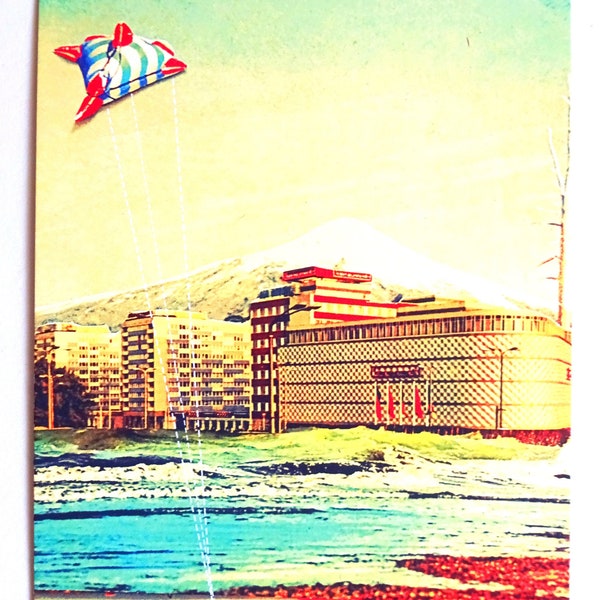 postkarte, grußkarte, collage, illustration, vintage postkarte, architektur, strand, maritim "strandpromenade"