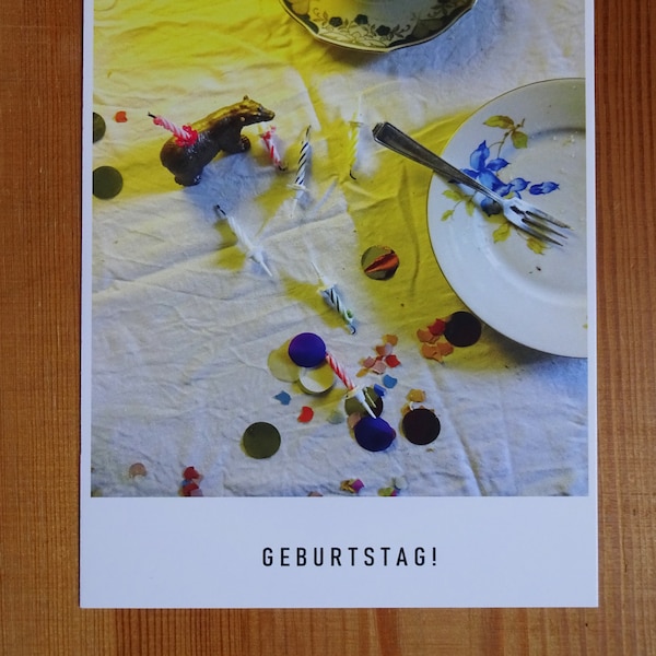 geburtstagskarte, postkarte, glückwunschkarte, gratulation, fotografie, kerze, konfetti