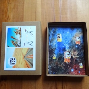 postkarten set, grußkarten, collagen, illustrationen, reisen, landschaft, space, roadtrip, natur, kraftpapierbox "FERNWEH" 10 Karten-Box