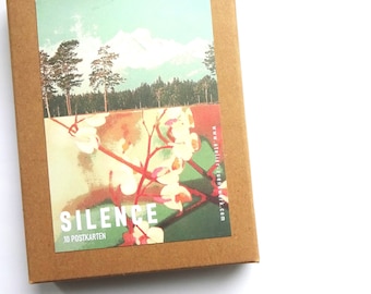 postkarten set, grußkarten, collagen, illustrationen, einsamkeit, retro sci fi landschaften, architektur, natur, "silence" 10 Karten-Box