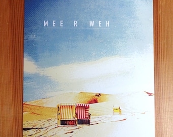 postkarte, grußkarte, collage, illustration, strandkörbe, strand, meer, urlaub, fernweh, maritim "meer w e h"
