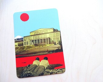 postkarte, grußkarte, collage, illustration, architektur, oper leipzig