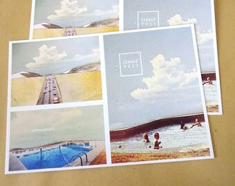 postcard, greeting card, collage, vintage, summer, holiday, bathing, water, "summer post triple"