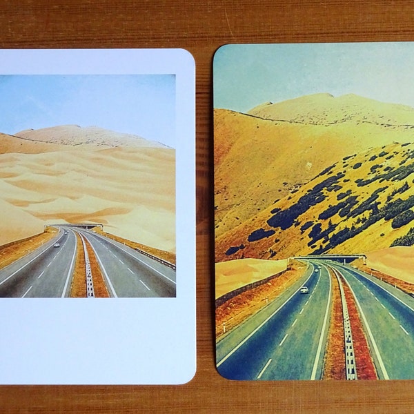 postkartenset, 2 Postkarten Set grußkarten, collagen, illustration, vintage, fernweh, reisefieber, reisen,roadtrip, postkartenduo "ROADTRIP"