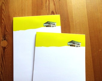 notizblock, schreibblock, notizen, briefblock, briefpapier,  maritim, strand, meer, natur, architektur  DIN A5 _ strandhaus yellow