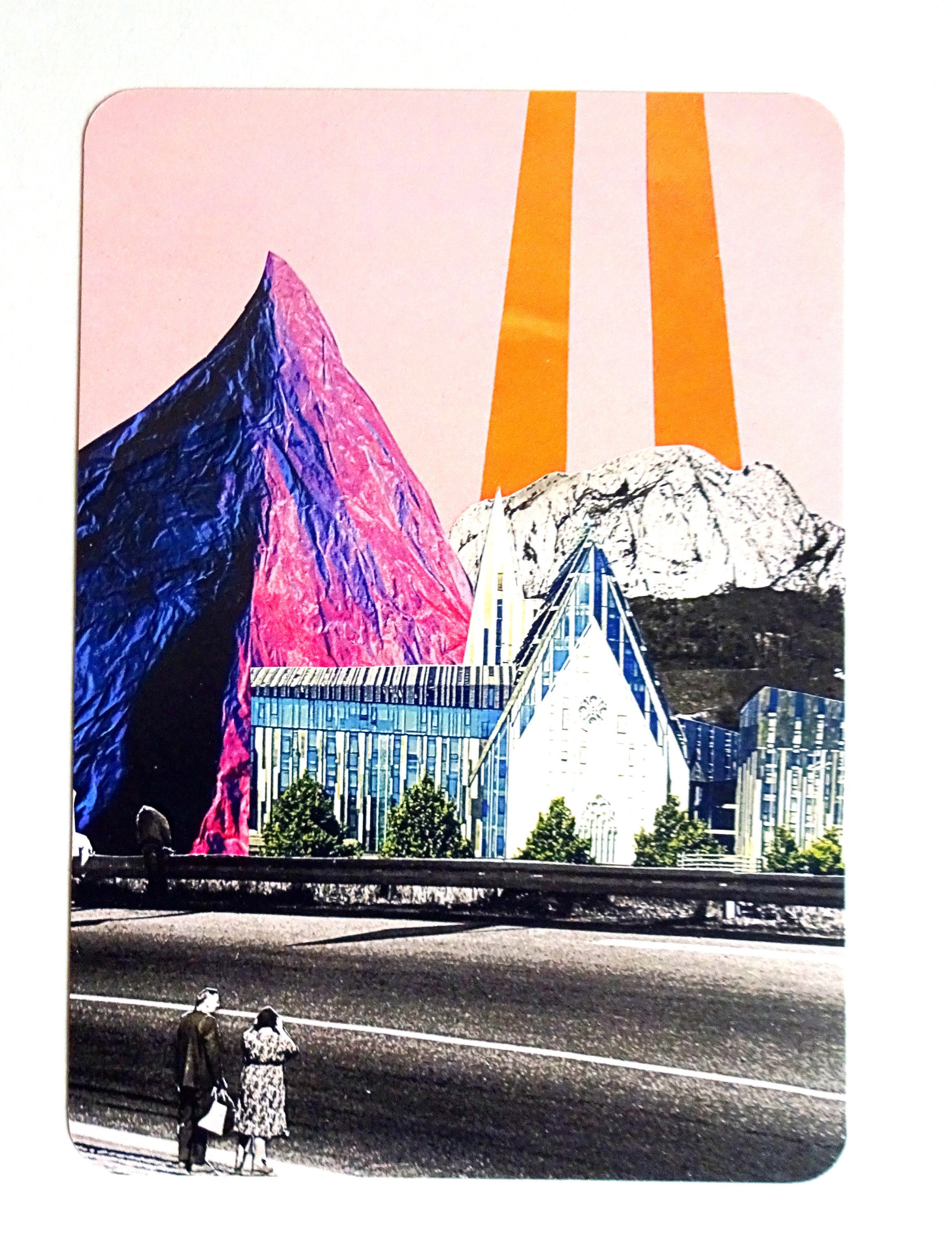 postcard, greeting card, collage, illustration, Leipzig card, Leipzig, architecture, vintage "church"