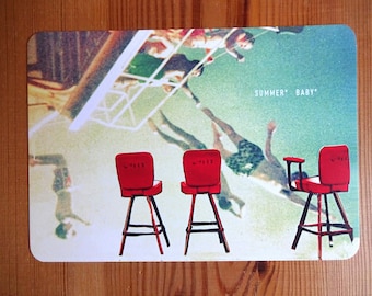 postkarte, grußkarte, collage, illustration, baden, schwimmen, party, meer, maritim, vintage postkarte, sommer postkarte "summer baby"
