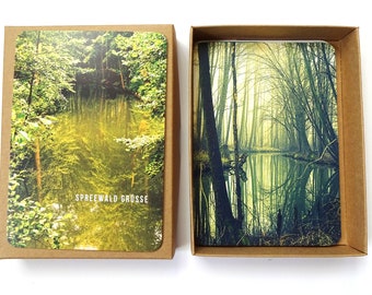 postkarten set , grußkarten, natur, wald, botanik, spreewald, landschaft, kraftpapier "SPREEWALDBOX" 16 Karten-Box