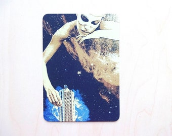 postkarte, grußkarte, collage, illustration, retro sci fi, space, girl